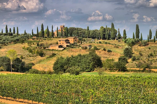 Paisaje Toscana Con Villa Lujo Ciprés Hdr — Foto de Stock