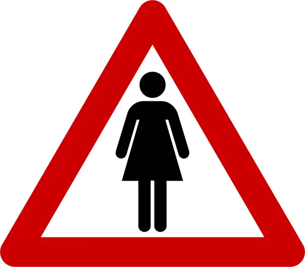 Sinal de aviso com mulher — Fotografia de Stock