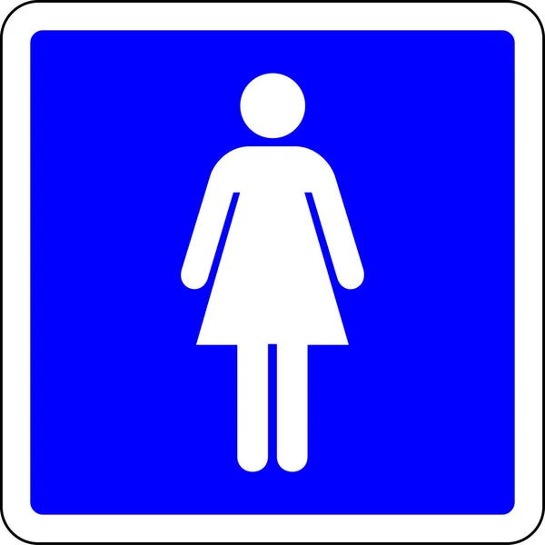 Toilets Assinar Com Símbolo Mulher Sinal Azul Fundo Branco — Fotografia de Stock