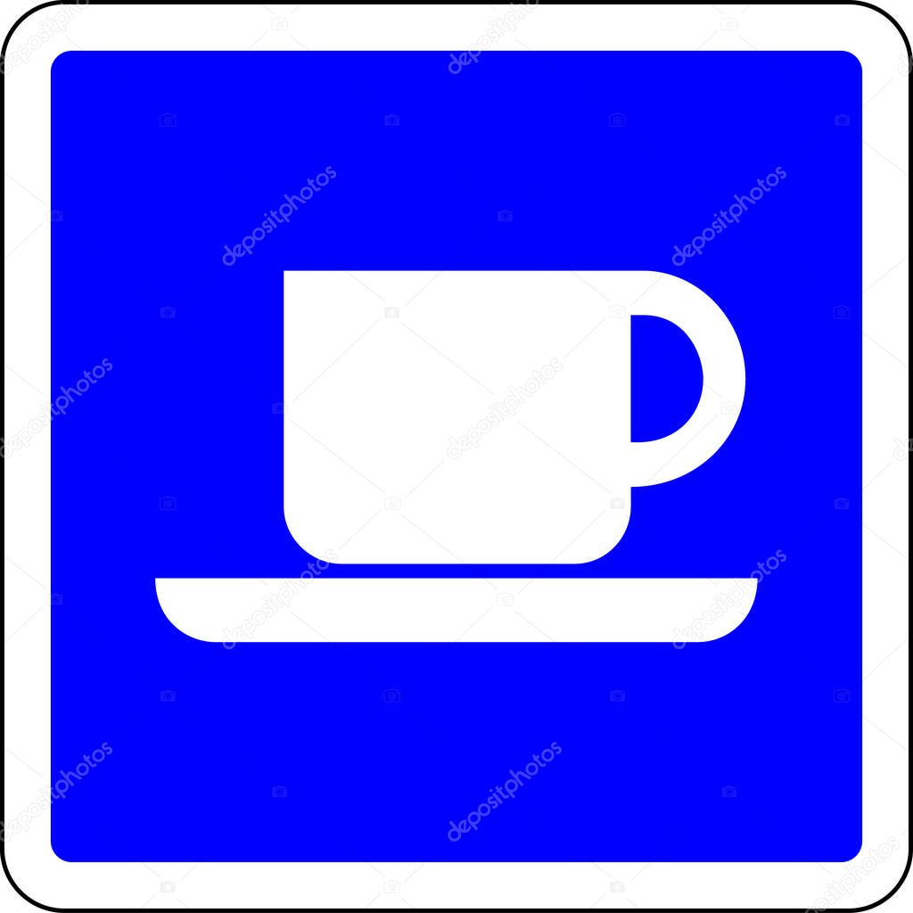 Coffee available blue sign on white background