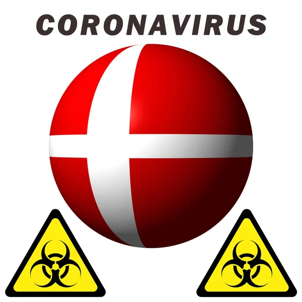 Σήμα Κινδύνου Από Τον Coronavirus Στη Σημαία Της Δανίας — Φωτογραφία Αρχείου