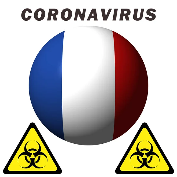 Panneau Danger Coronavirus Sur Drapeau Français — Photo