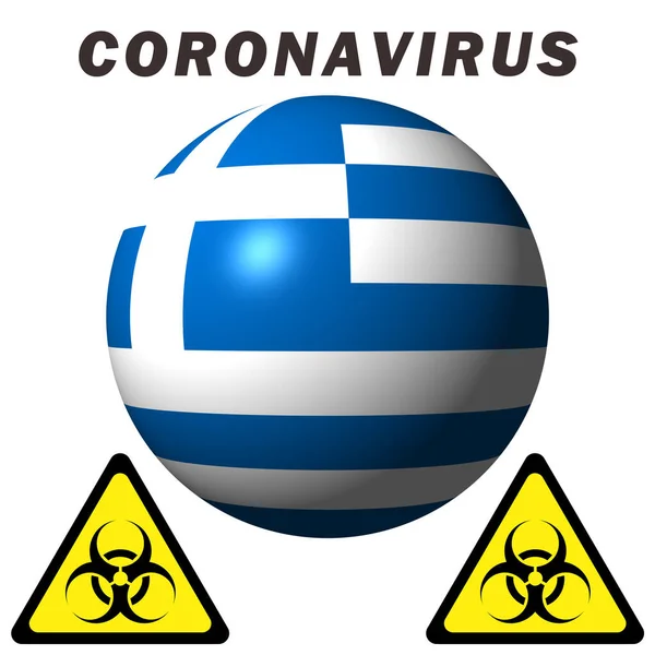 Señal Peligro Coronavirus Bandera Grecia — Foto de Stock