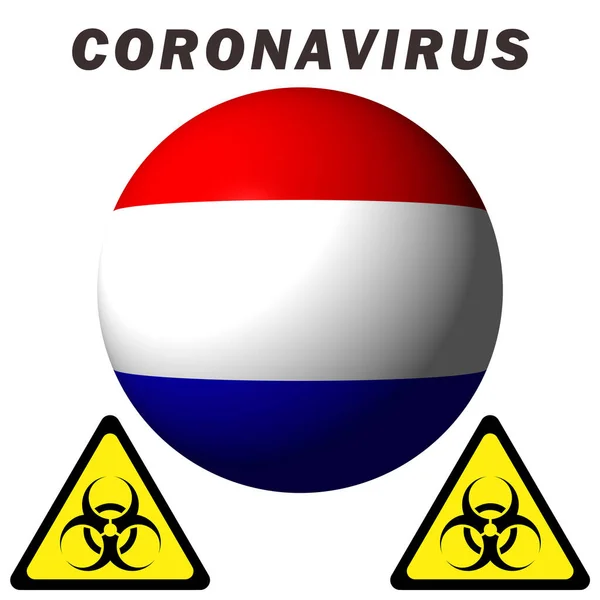 Знак Опасности Коронавируса Флаге Нидерландов — стоковое фото