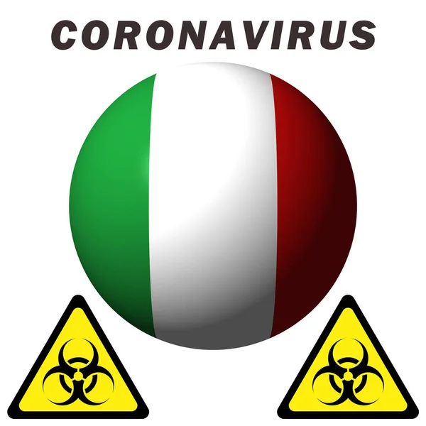 意大利国旗上的Coronavirus危险标志 — 图库照片