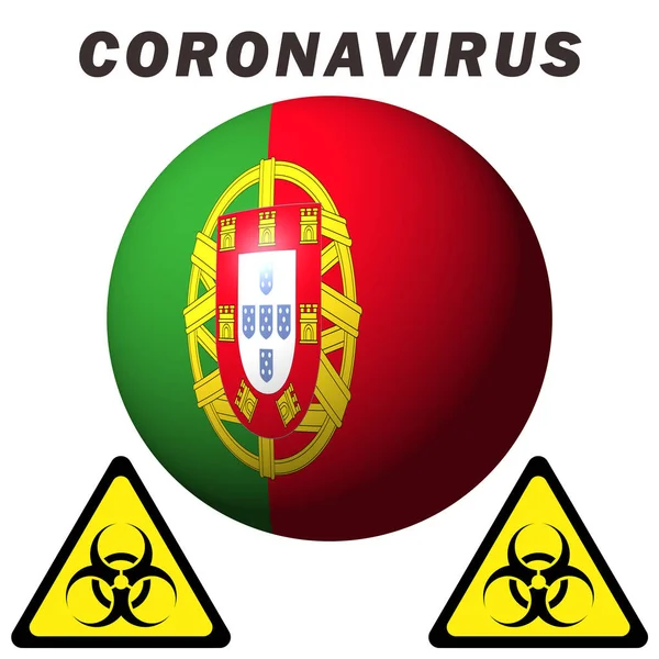 Segnale Pericolo Coronavirus Sulla Bandiera Portoghese — Foto Stock