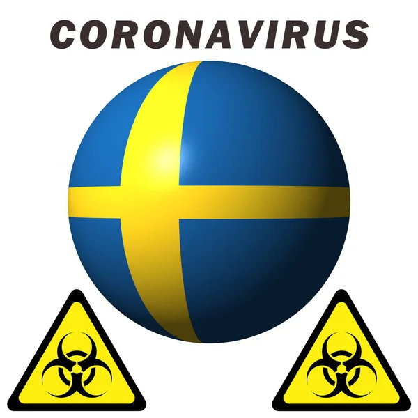 Coronavirus Gevarenbord Zweedse Vlag — Stockfoto