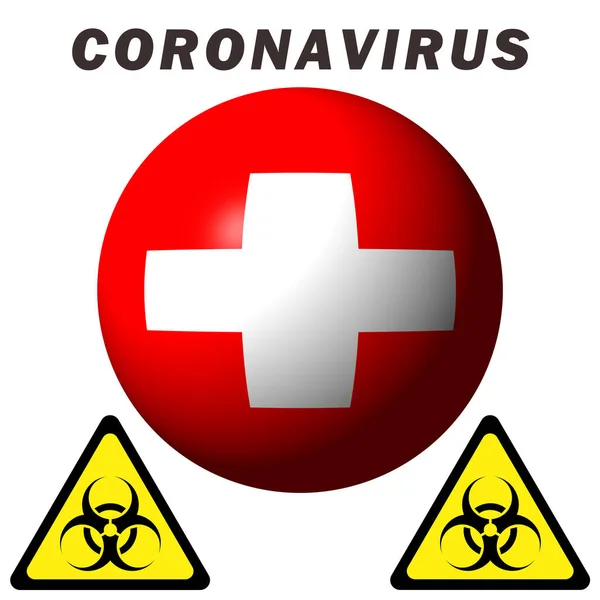 Σήμα Κινδύνου Από Τον Coronavirus Στη Σημαία Της Ελβετίας — Φωτογραφία Αρχείου