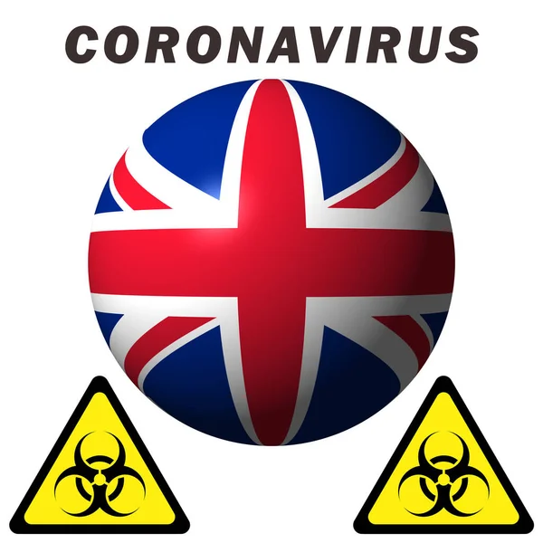 Sinal Perigo Coronavírus Bandeira Reino Unido — Fotografia de Stock