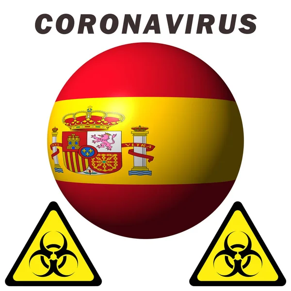 Segnale Pericolo Coronavirus Sulla Bandiera Spagnola — Foto Stock