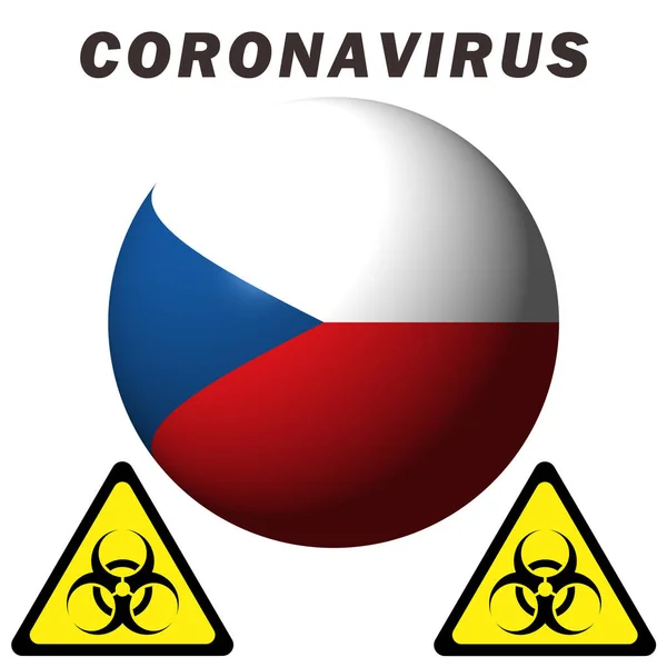 捷克共和国国旗上的Coronavirus危险标志 — 图库照片