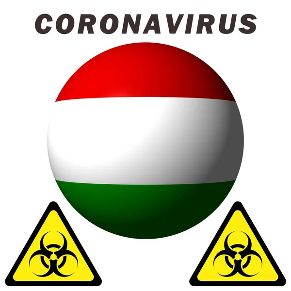 Coronavirus Hazard Sign Hungary Flag — Stock Photo, Image