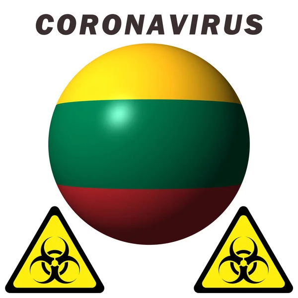 Segnale Pericolo Coronavirus Sulla Bandiera Lituana — Foto Stock