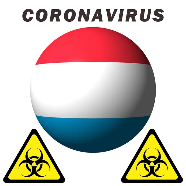 卢森堡国旗上的Coronavirus危险标志 — 图库照片