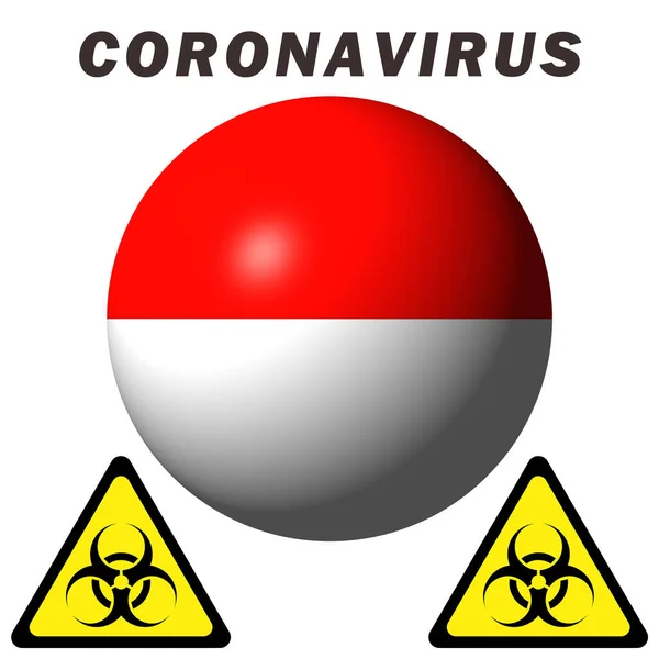 摩纳哥国旗上的Coronavirus危险标志 — 图库照片