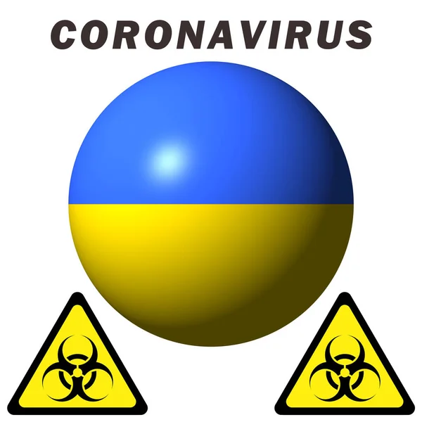 ウクライナの旗にコロナウイルスの危険標識 — ストック写真