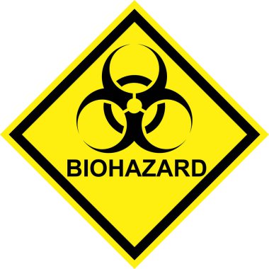 Biyolojik tehlike sembollü sarı tehlike işareti ve BIOHAZARD metni
