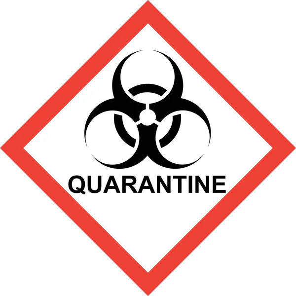 Czerwony Znak Zagrożenia Symbolem Zagrożenia Biologicznego Tekstem Quarantine — Zdjęcie stockowe