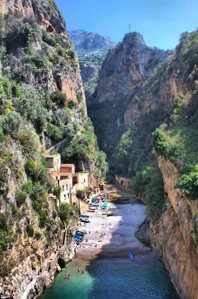 Vista Aérea Del Fiordo Furore Costa Amalfi Italia —  Fotos de Stock