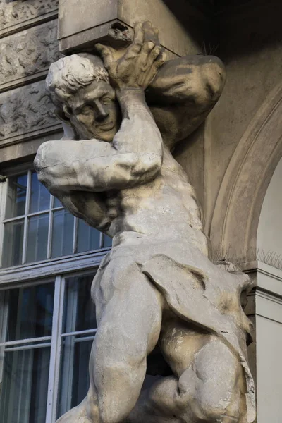 Brawny Statue Supporting Column Renaissance Palace Warsaw Poland — Stock Photo, Image