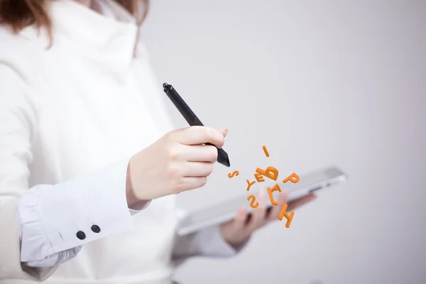 Woman working with a set of letters, writing concept. — Stock Photo, Image