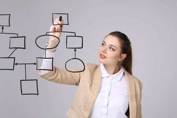 Woman drawing flowchart, business process concept — Stock Photo, Image