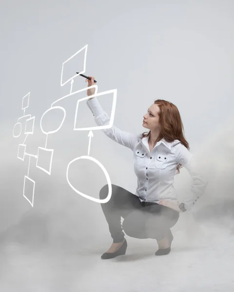 Woman drawing flowchart, business process concept — Stock Photo, Image