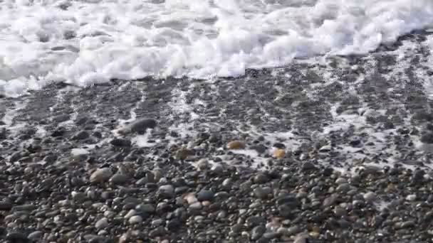 Κύματα της θάλασσας πλένει παραλία με βότσαλα. — Αρχείο Βίντεο