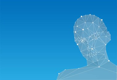 Mavi arka plan üzerinde soyut insan kafası