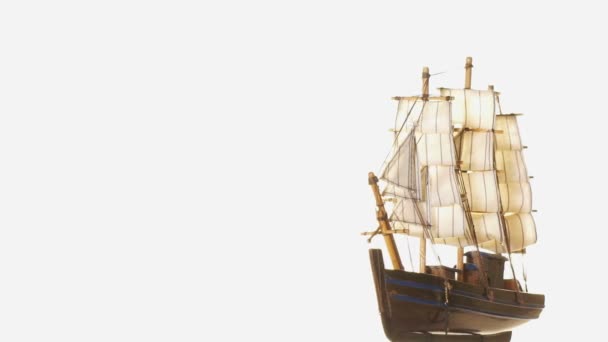 白い背景の上モデル帆船. — ストック動画