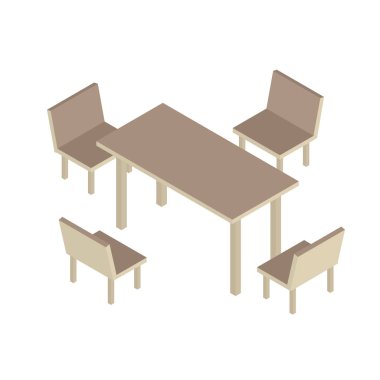 Sandalye için ofis veya kafe ile tablo. 3D izometrik vektör çizim.
