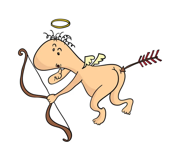 Cupidon nu avec un arc et une flèche, illustration vectorielle drôle . — Image vectorielle