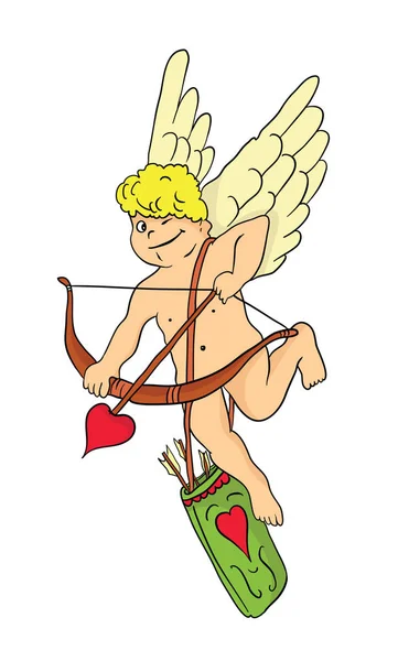 Cupido nu com um arco e flecha, ilustração vetor engraçado . — Vetor de Stock