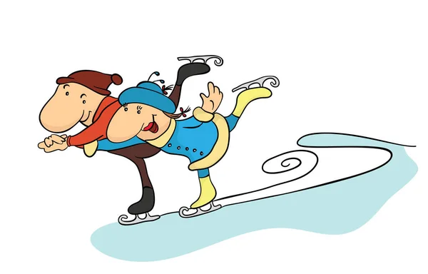 Счастливая пара катание на коньках, мужчина и женщина, активный отдых на свежем воздухе . — стоковый вектор