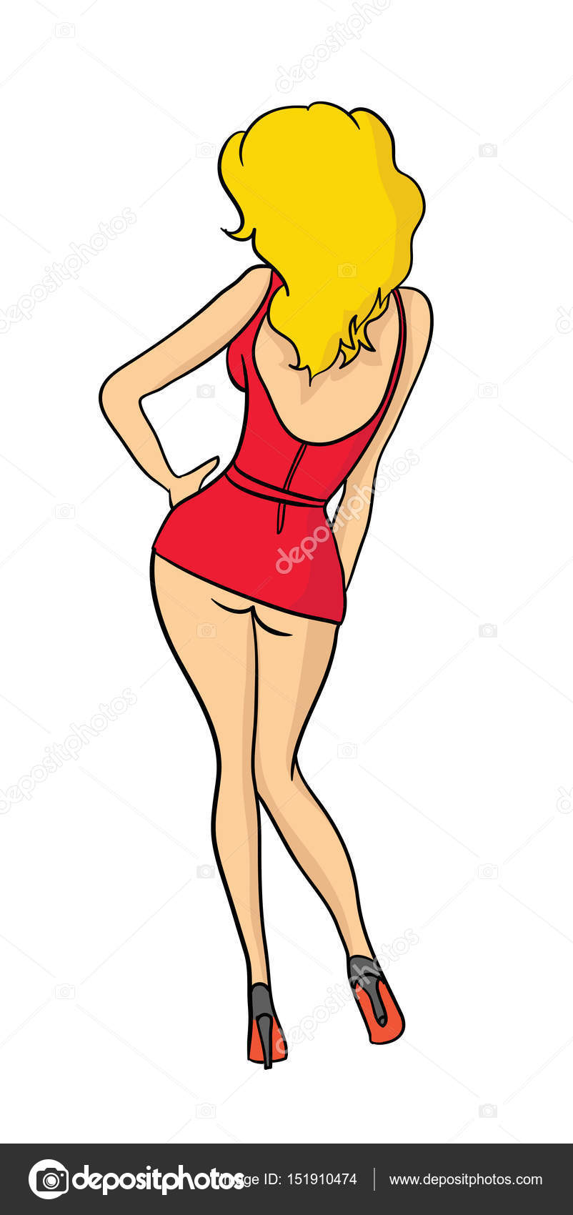 Sexy Cartoon Girl In A Miniskirt Seen From Behind Vector Illustration 