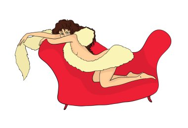 Kışkırtıcı poz güzel seksi kadın. Vektör çizim, üzerinde beyaz izole.