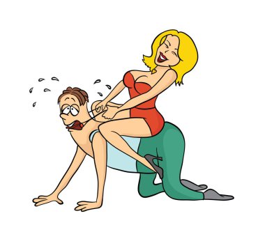BDSM seksi yetişkin çift, sado maso cinsel rol oyunu. Vektör çizim, üzerinde beyaz izole.