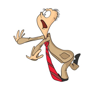 Senin kravat adım acele ofis çalışanı stumbles. Vektör çizim, üzerinde beyaz izole.