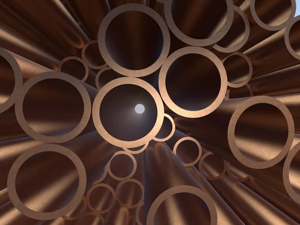 Copper metal pipes. 3D rendering.