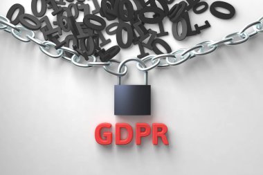 Gdpr konsept illüstrasyon. Genel veri koruma Yönetmeliği, kişisel verilerin korunması. Veri ve kilidi ile zincir. 3D render illüstrasyon.