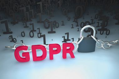 Gdpr konsept illüstrasyon. Genel veri koruma Yönetmeliği, kişisel verilerin korunması. Veri ve kilidi ile zincir. 3D render illüstrasyon.