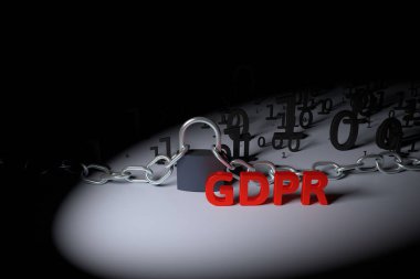 Gdpr konsept illüstrasyon. Genel veri koruma Yönetmeliği, kişisel verilerin korunması. Veri ve kilidi ile zincir. 3D render illüstrasyon.