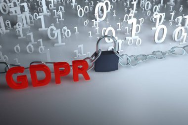 Gdpr konsept illüstrasyon. Genel veri koruma Yönetmeliği, kişisel verilerin korunması. Veri ve kilidi ile zincir. 3D render illüstrasyon.