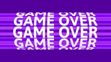 Game Over 'ın dijital animasyonu mor çizgili desenli animasyon Cg silindir şeklinde dönüyor. Mor arkaplanda 3d görüntüleme.