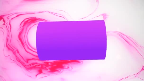 Forma de cilindro CG púrpura con patrón animado moviéndose sobre fondo de ebru rojo y blanco. Fondo abstracto, representación 3d . — Vídeos de Stock