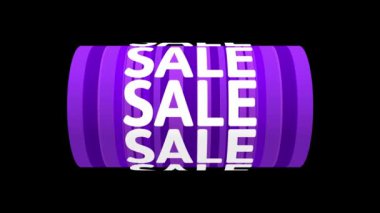 Hareket eden silindir şekilli, animasyon desenli, siyah arkaplanlı 3d metin satışı. 3d Hazırlandı.