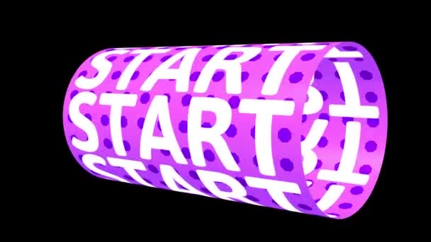 Animasi digital dari START word rotating on animated CG cylinder shape with purple pattern. Perender 3D . — Stok Video