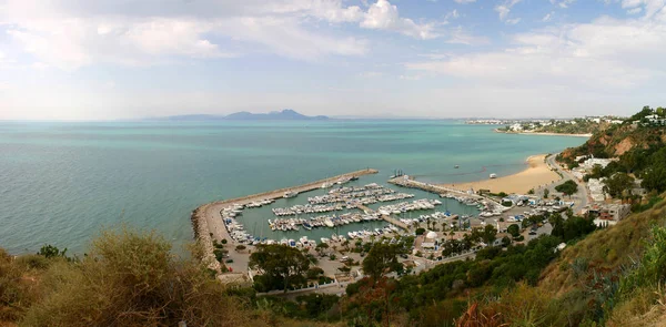 Panoramic view of sea and yacht harbor. Tunisia, June, 2006