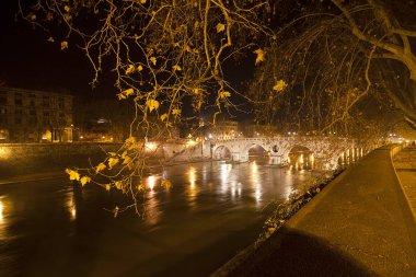 Ponte Sisto gece görünümü. Roma, Italya. Ocak 2014