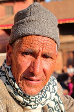 Patan, Nepal - 21 Aralık 2014: Nepal yaşlı Durbar Meydanı'nda portresi
